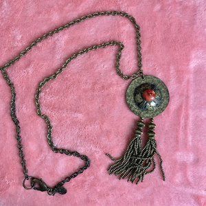 Copper Medallion Chain-Link Necklace with Tassels